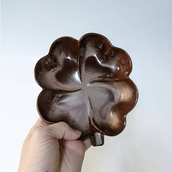 Vintage Frankoma Pottery Dish Plainsman Brown Satin Four Leaf Clover Shamrock - Picture 2 of 10